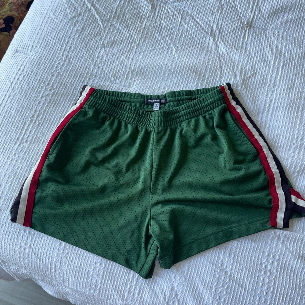 Urban Outfitters Green Athletic Shorts with Red, White & Navy Side Stripes